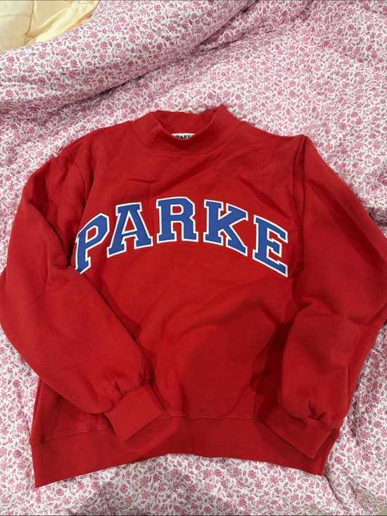 Parke Sweaters - Parke Red Crew Sweatshirt with Blue Lettering